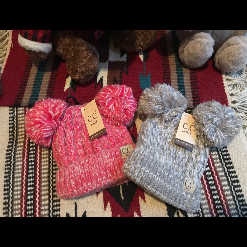 Two Kids c.c authentic double pom pom beanies, cc